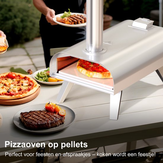 Four à pizza BIGHORN à granulés - Four à pizza d'extérieur - Four à pizza portable - Pliable - Acier inoxydable - 15 kg - 460 °