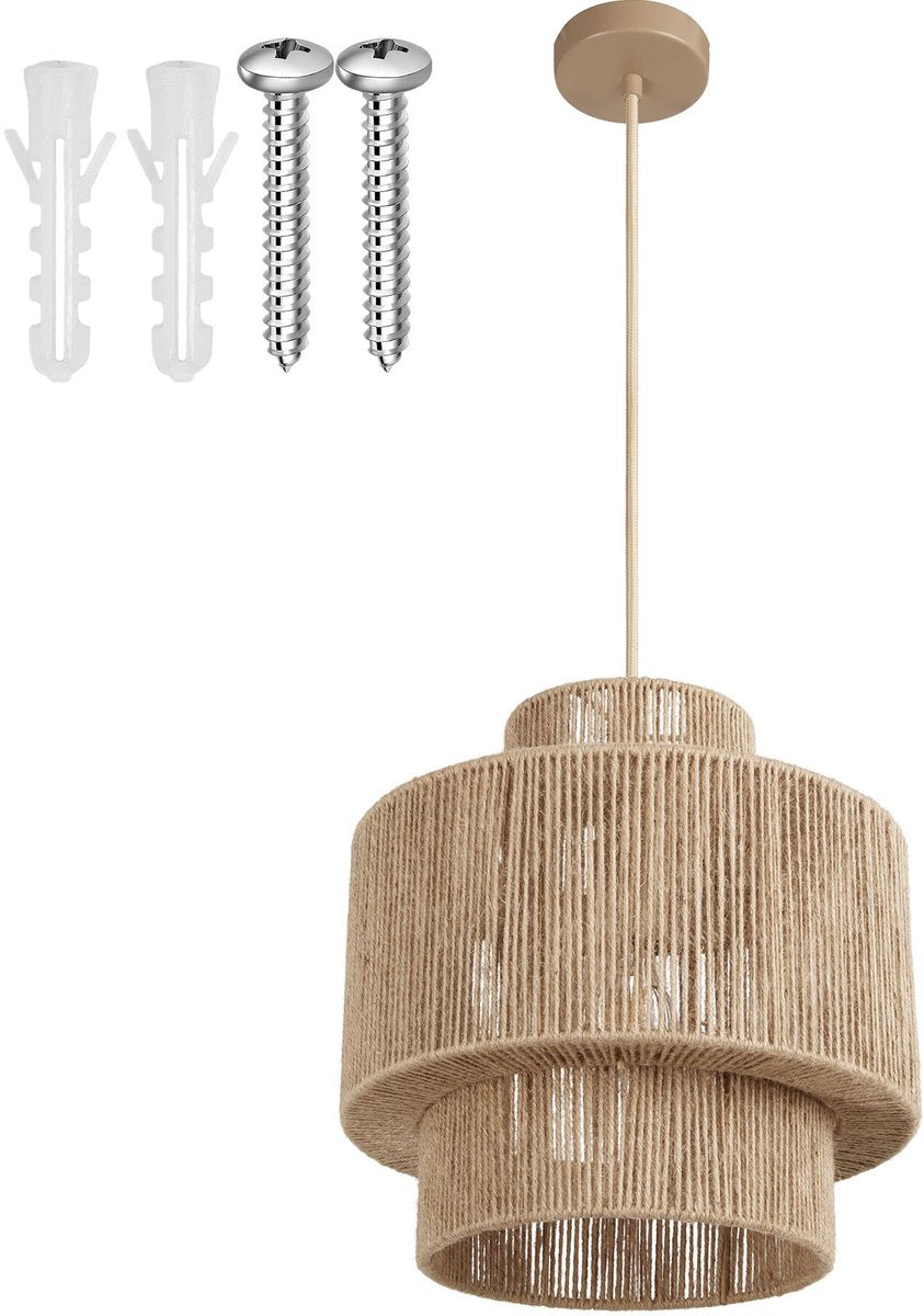 Tectake Lampe pendante Allegra - Plafonnier en jute Ø32 cm - Design Boho - Prise E27 - Max. 40W - Beige