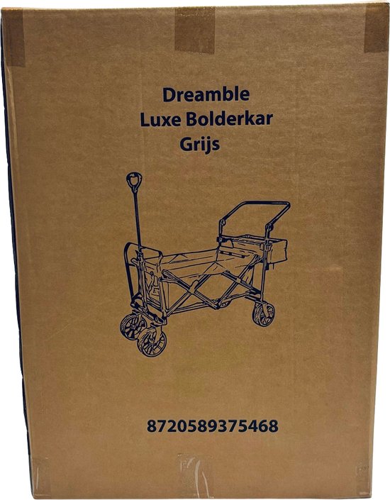 Dreamble® | Wagon | Gris | Jusqu'à 140KG | 120L | Fonctions de traction et de poussée | Tapis de sol souple et épais de 4cm - pour les enfants | Roues extra larges Ø20cm | Espace de rangement supplémentaire | 130x110(LxH) | 2 poches à l'extérieur, 1 poche