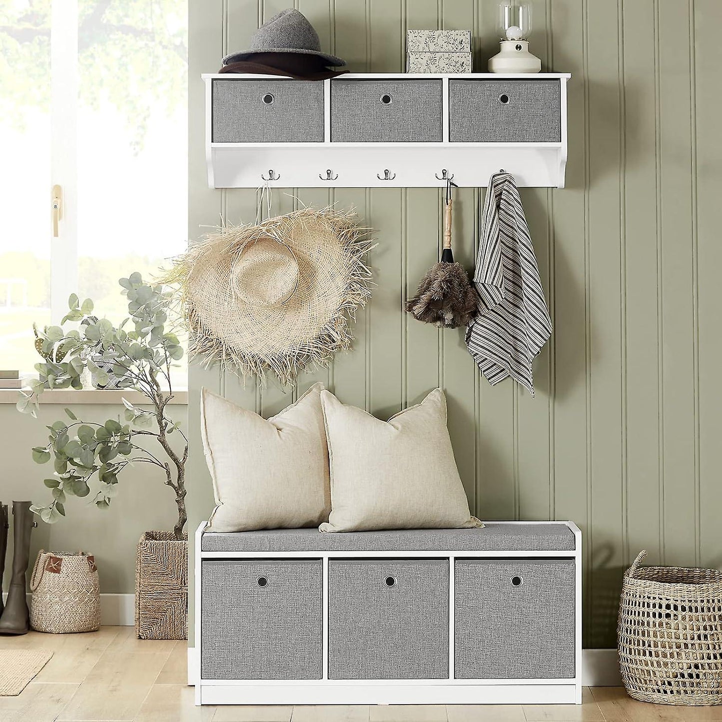 SoBuy Banc de rangement - Gris - 102x32x45 cm