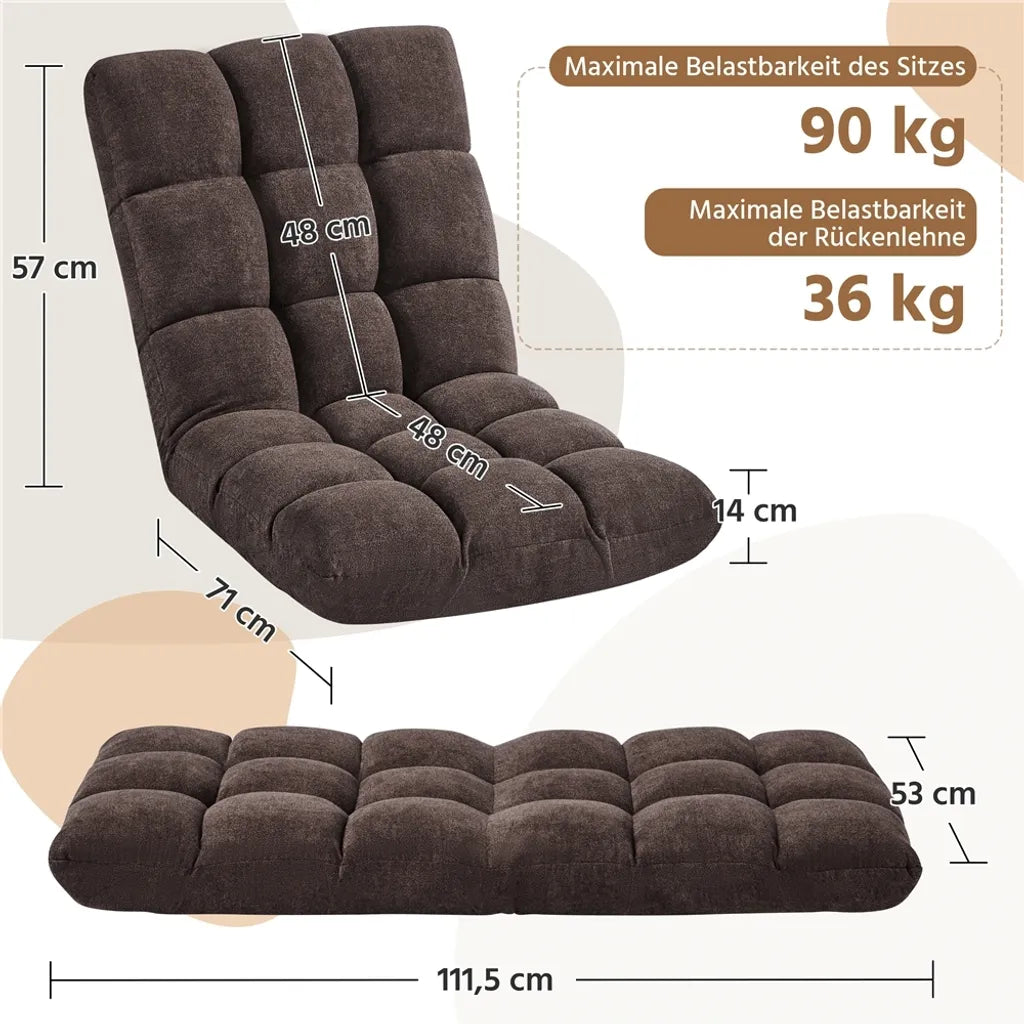 Chaise de sol réglable Yaheetech - Marron - Chaise de détente pliable avec 14 positions réglables