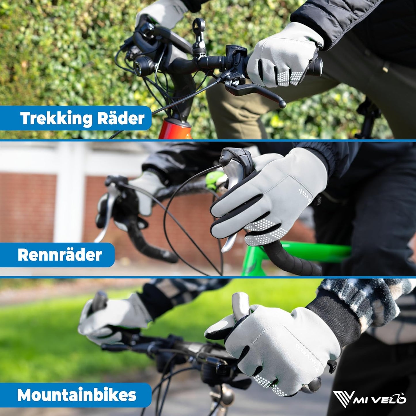 MIVELO Gants de cyclisme VELORIDER - Coupe-vent et imperméable - Compatible avec les écrans tactiles - Réfléchissant - Taille S