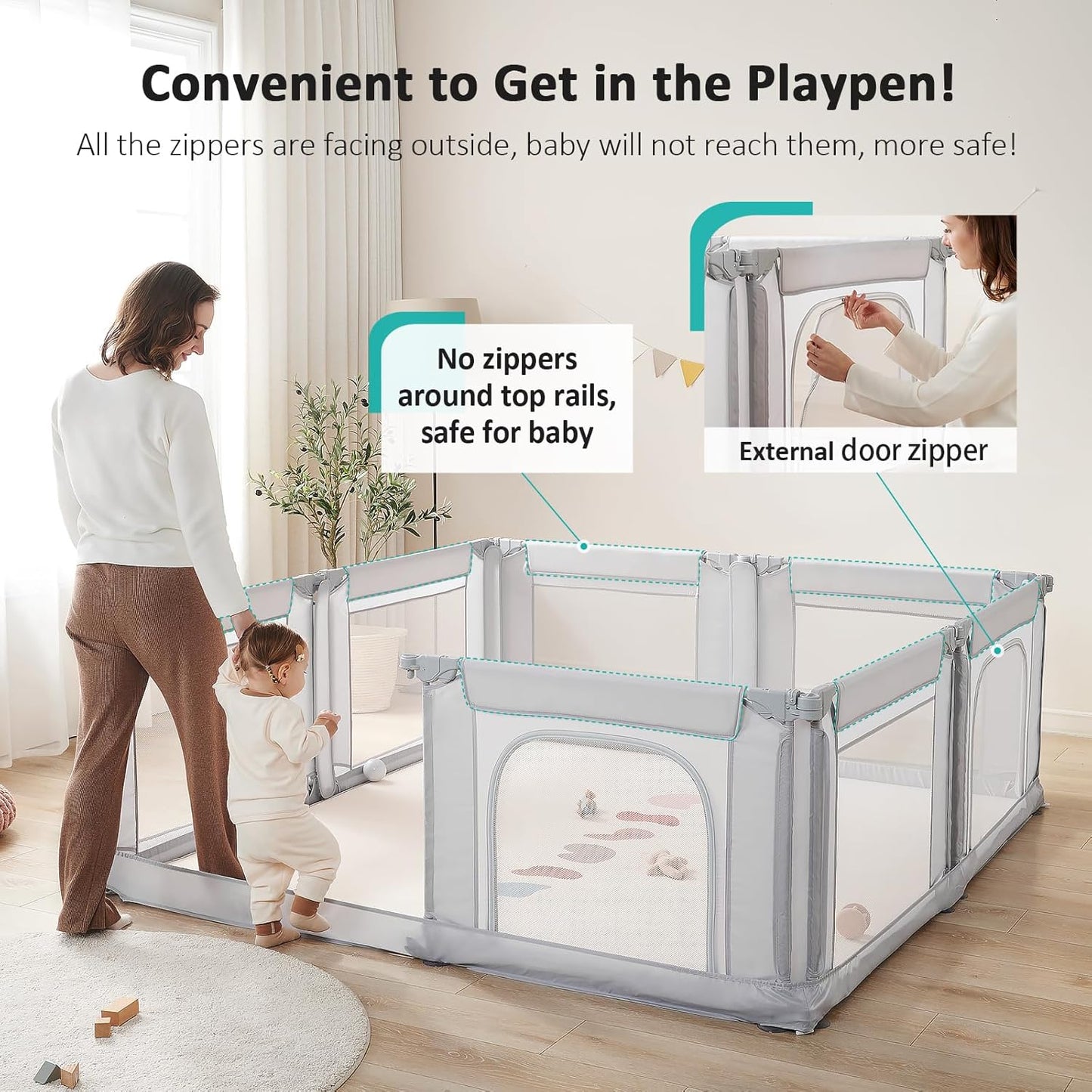 Dora Dotey Babybox Gris clair - 8 panneaux - 200 x 180 x 69 cm - Pliable