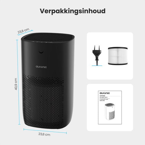 Auronic Air Purifier Fresh Pro - Avec filtre HEPA 13 - 300 m³/h - 65 m² - Filtre à charbon - 3 étapes - Purificateur d'air - Noir