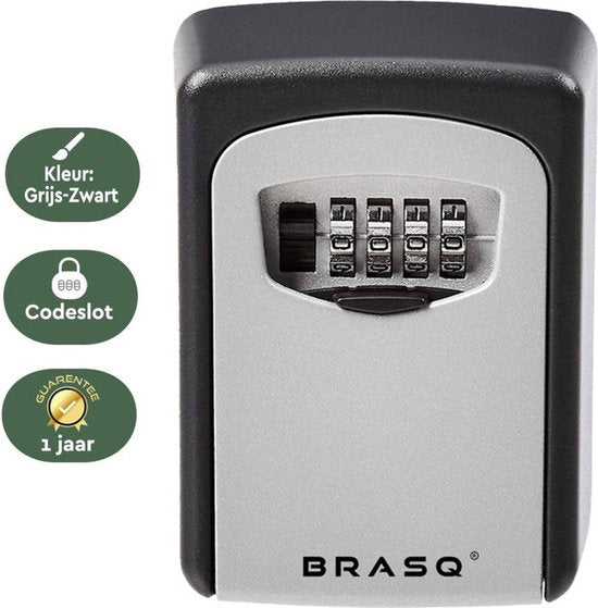 BRASQ Coffre à clés - Coffre à clés extérieur avec code - Coffre avec serrure à combinaison - Armoire à clés - KC500 - Gris