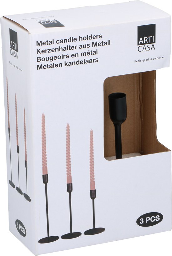 Arti Casa Candlesks Black - Bougeoirs 3 Pièces - Convient aux bougies Ø2cm - Métal