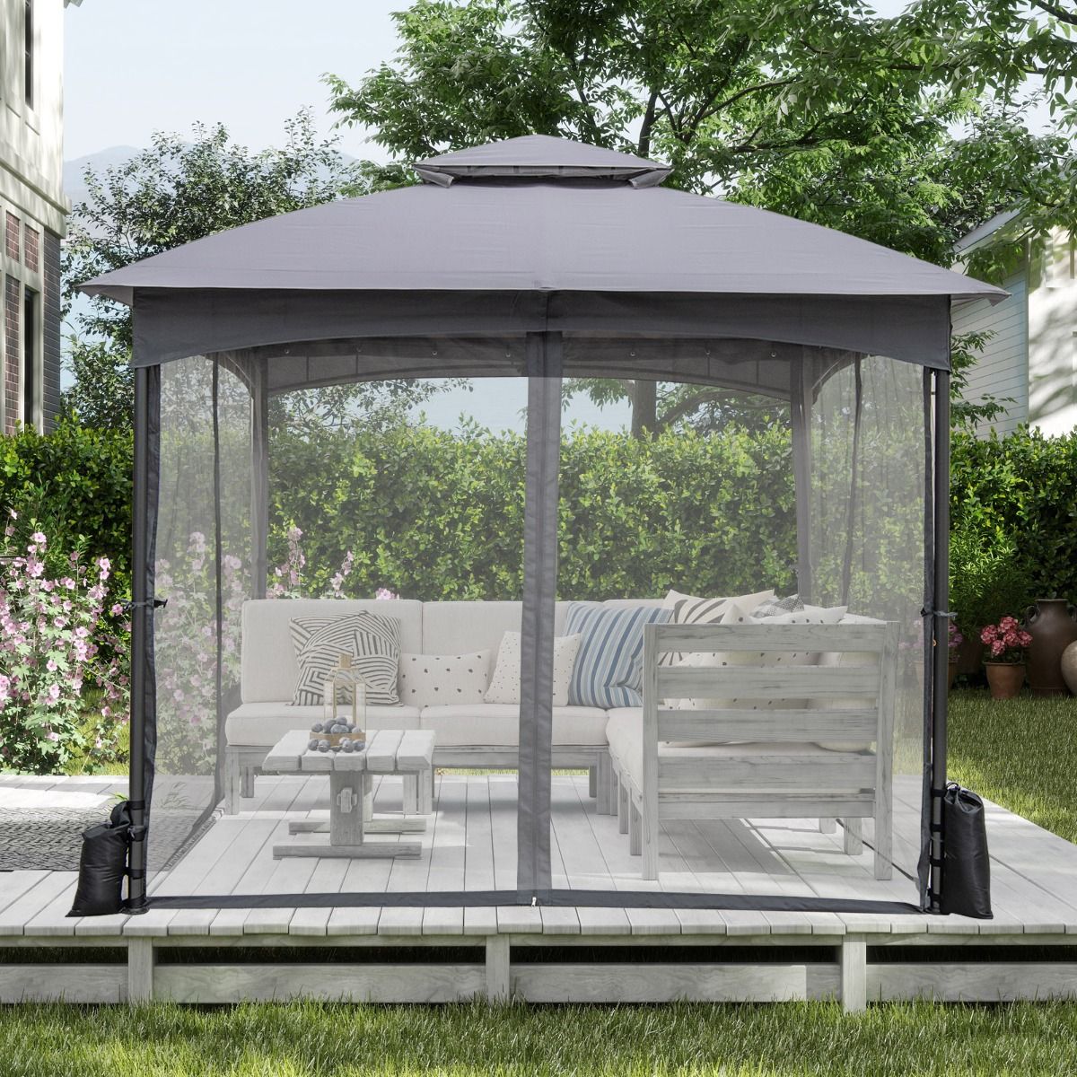 Pavillon de jardin Coast - double toit - moustiquaire - 3 x 3 m - kaki