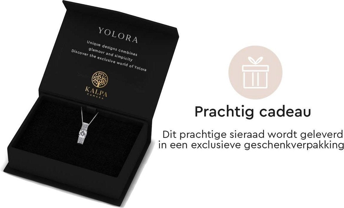 Yolora Dames Ketting met Hanger - Kalpa Camaka Kristallen - Zilverkleurig - 18K Witgoud Verguld - Vrouwen Collier Zilver - Sieraden - Halsketting - Luxe Giftbox - Geschenkdoos - Cadeau doos - Mooie Cadeauverpakking - Exclusieve Geschenkverpakking
