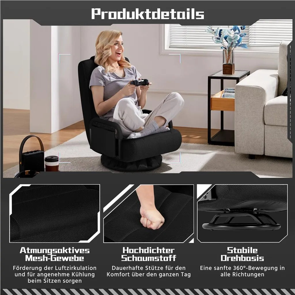 Yaheetech : fauteuil de sol pivotant - Noir - Fauteuil de gaming pliable avec dossier réglable