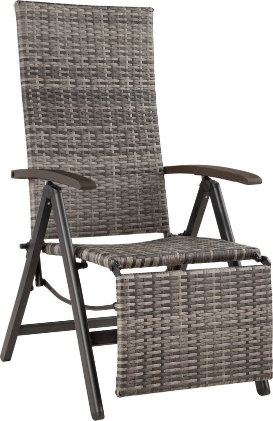 Chaise de jardin pliante en osier avec structure en aluminium et repose-pieds - gris