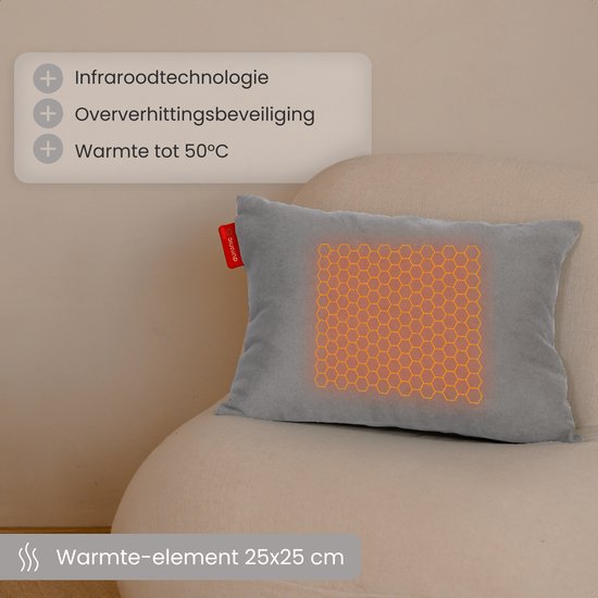 Auronic Heat Pillow - Classic - 45x60 - Sans fil - Rechargeable - Oreiller électrique - Infrarouge - Gris