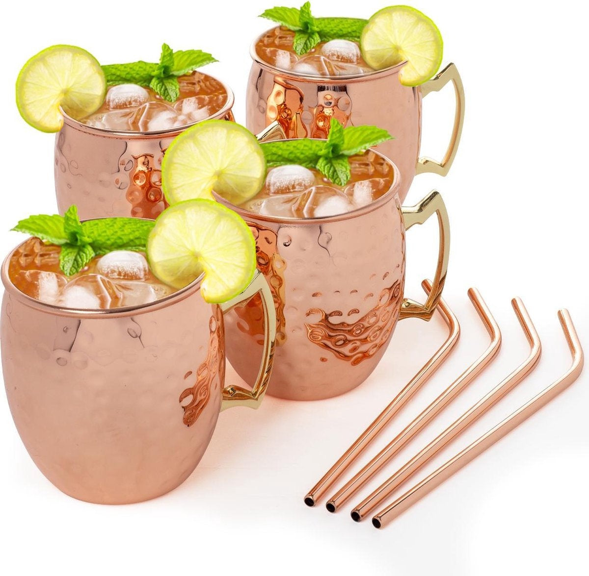 KitchenBrothers Moscow Mule Cups - Verres à cocktail avec pailles - 4 pièces - cuivré - 500ML