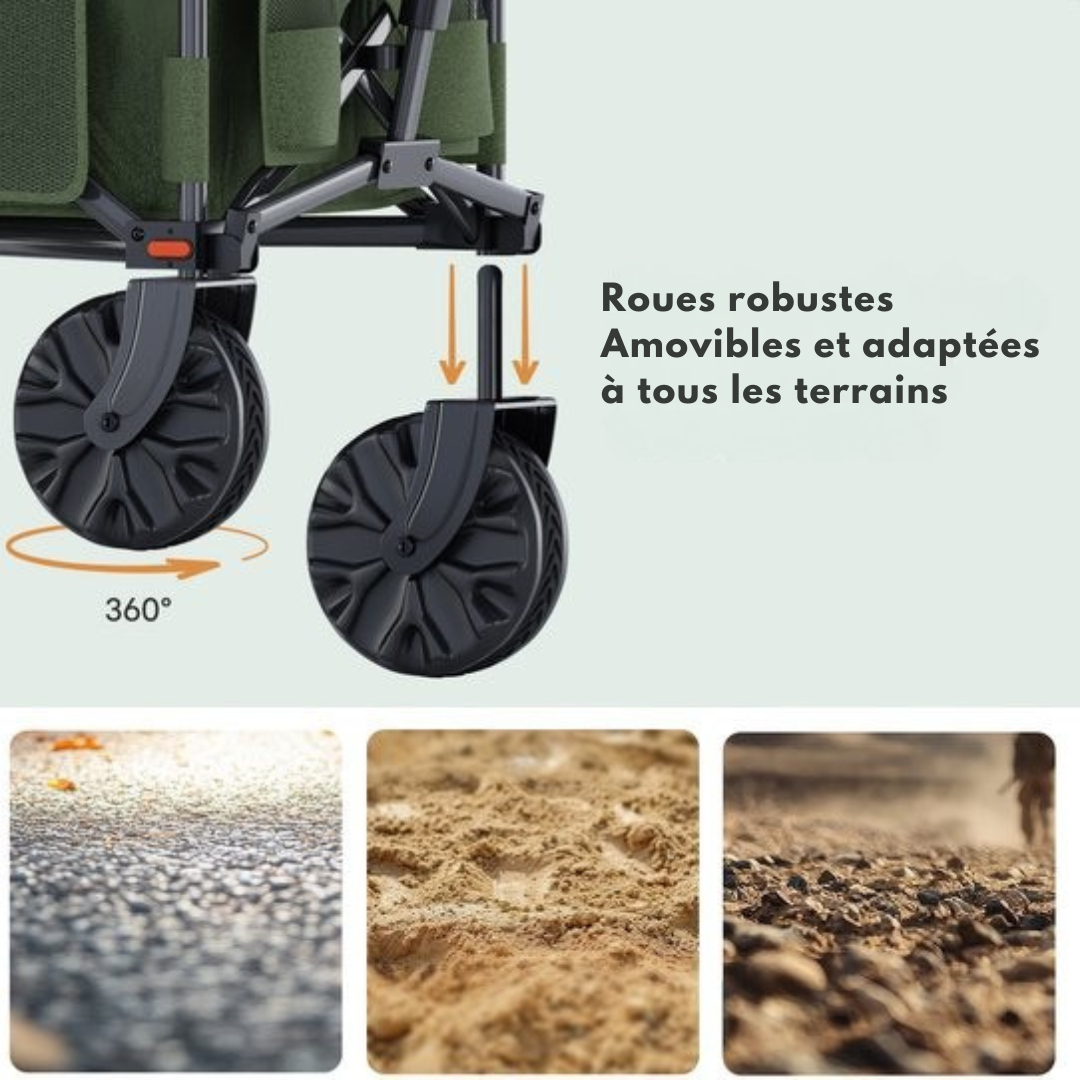 LifeGoods Wagon - Pliable - 100KG - 135L - Roues amovibles - Housse de protection - Vert