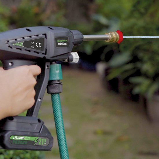 Pistolet de lavage auto Hammersmith HydroBlast 2-en-1 - Nettoyeur haute pression sans fil avec batterie rechargeable pour le nettoyage du jardin, des véhicules et des surfaces extérieures - Nettoyeur puissant