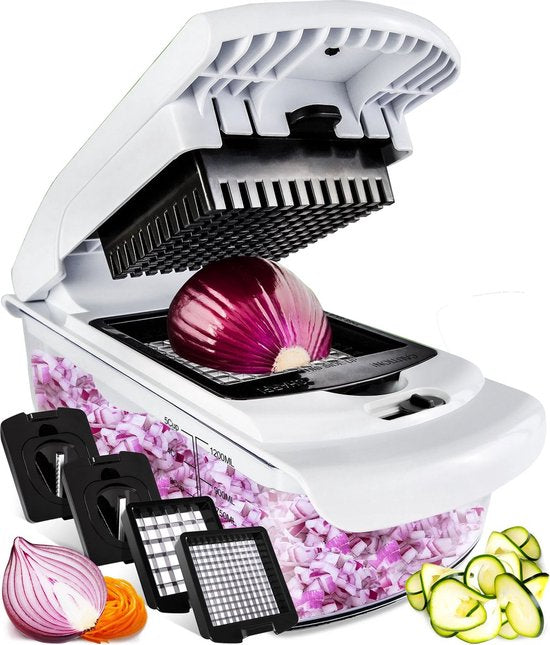 Mandoline Stosh - Coupe-légumes - Coupe-oignons - Coupe-spirale - 4 pièces - Blanc - Sans BPA