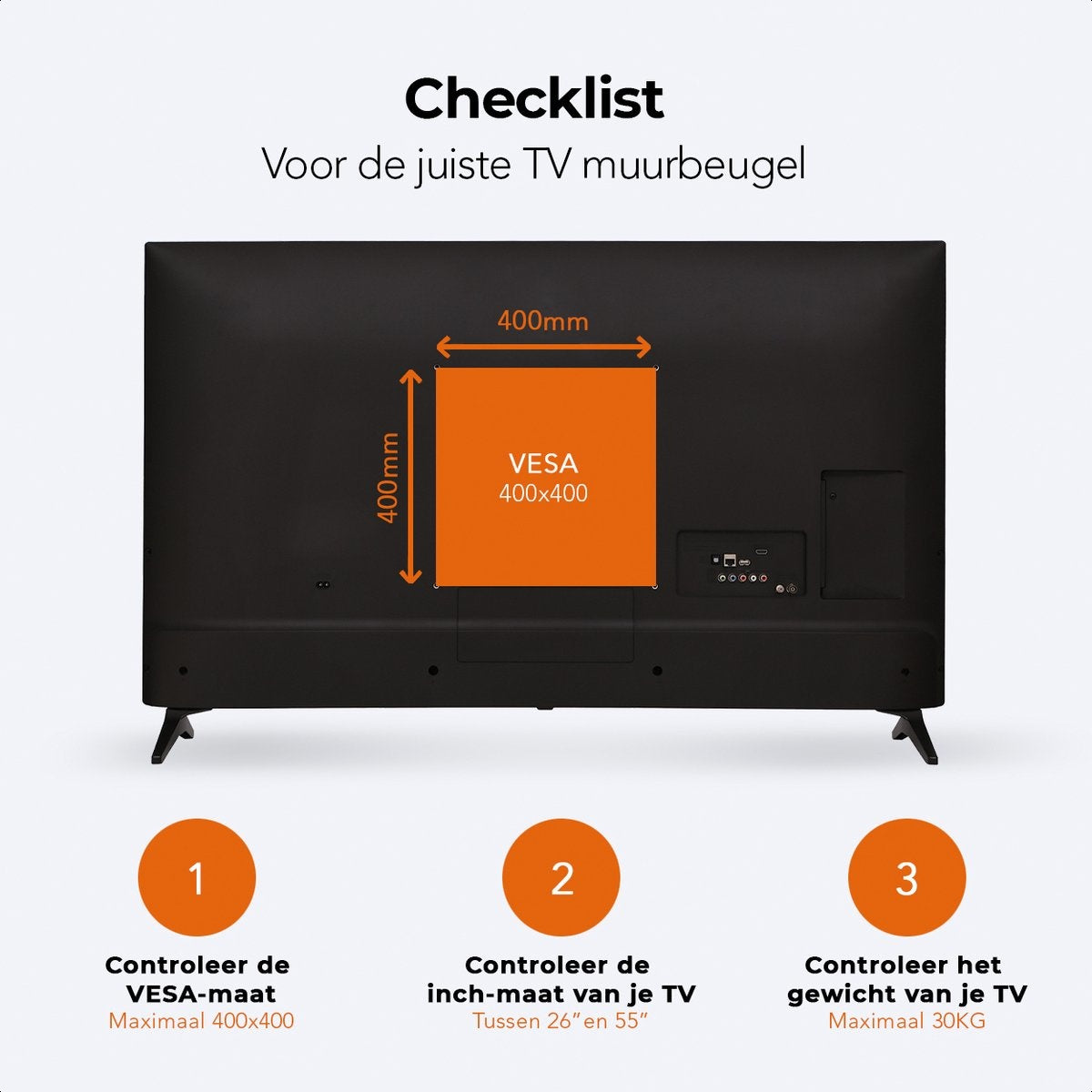 Auronic Support TV rotatif et inclinable - Acier de haute qualité et robuste - Max 30 kg - 26” à 55” - Noir