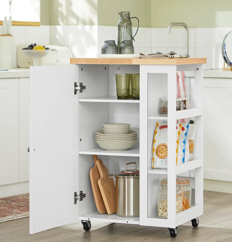 SoBuy - Chariot de cuisine - 1 porte et 3 étagères - 60 x 90 x 40 cm - Blanc