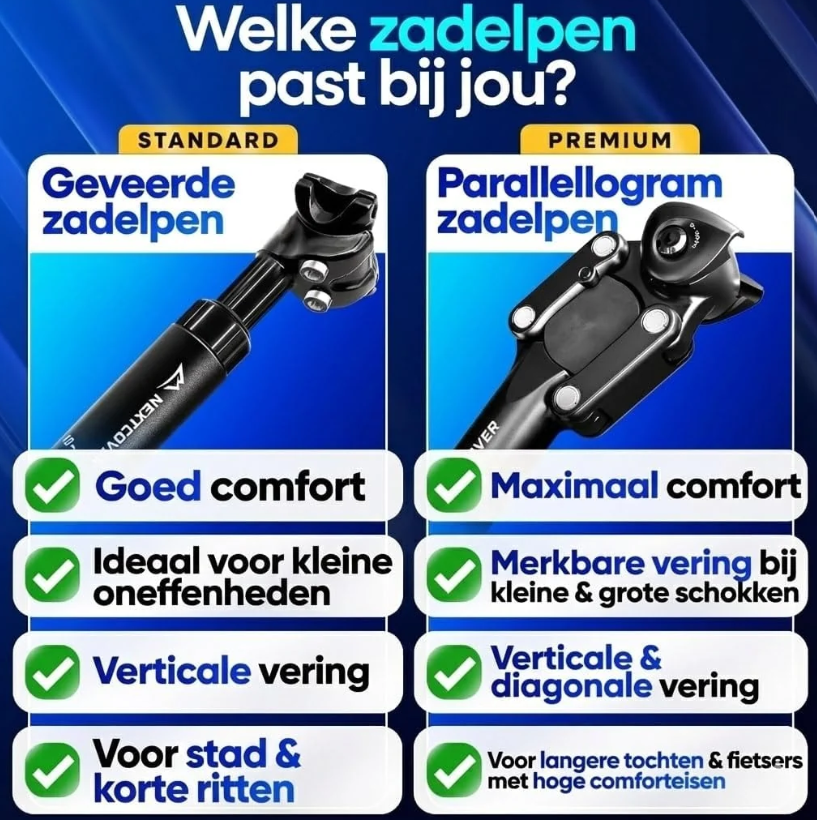 Tige de selle à suspension NextCover - Noire - Ø 31,6 mm - Parallélogramme, technologie Comfort-Spring