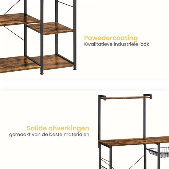 Goliving Armoire de cuisine - Etagère de cuisine verticale - Armoire à micro-ondes - Organisateur - Métal - Bois - 90 x 40 x 132 cm - Marron