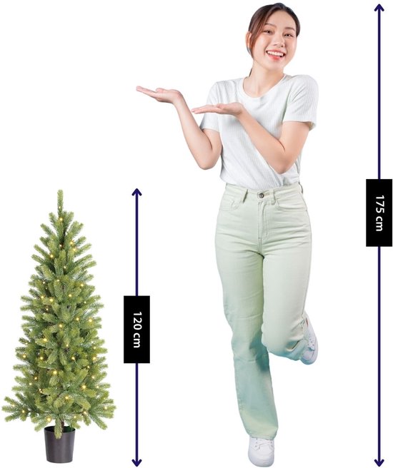 Black Box Trees Nagoya : sapin de Noël artificiel avec éclairage, H 120 x Ø 60 cm - Sapin de Noël d'intérieur - Sapin artificiel avec 212 brindilles de pin en PE - Modèle élancé, Ø 60 cm - Vert