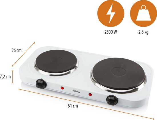 Plaque de cuisson électrique Tristar 2500 W - KP-6245 - 2 zones de cuisson - Autonome - Blanc