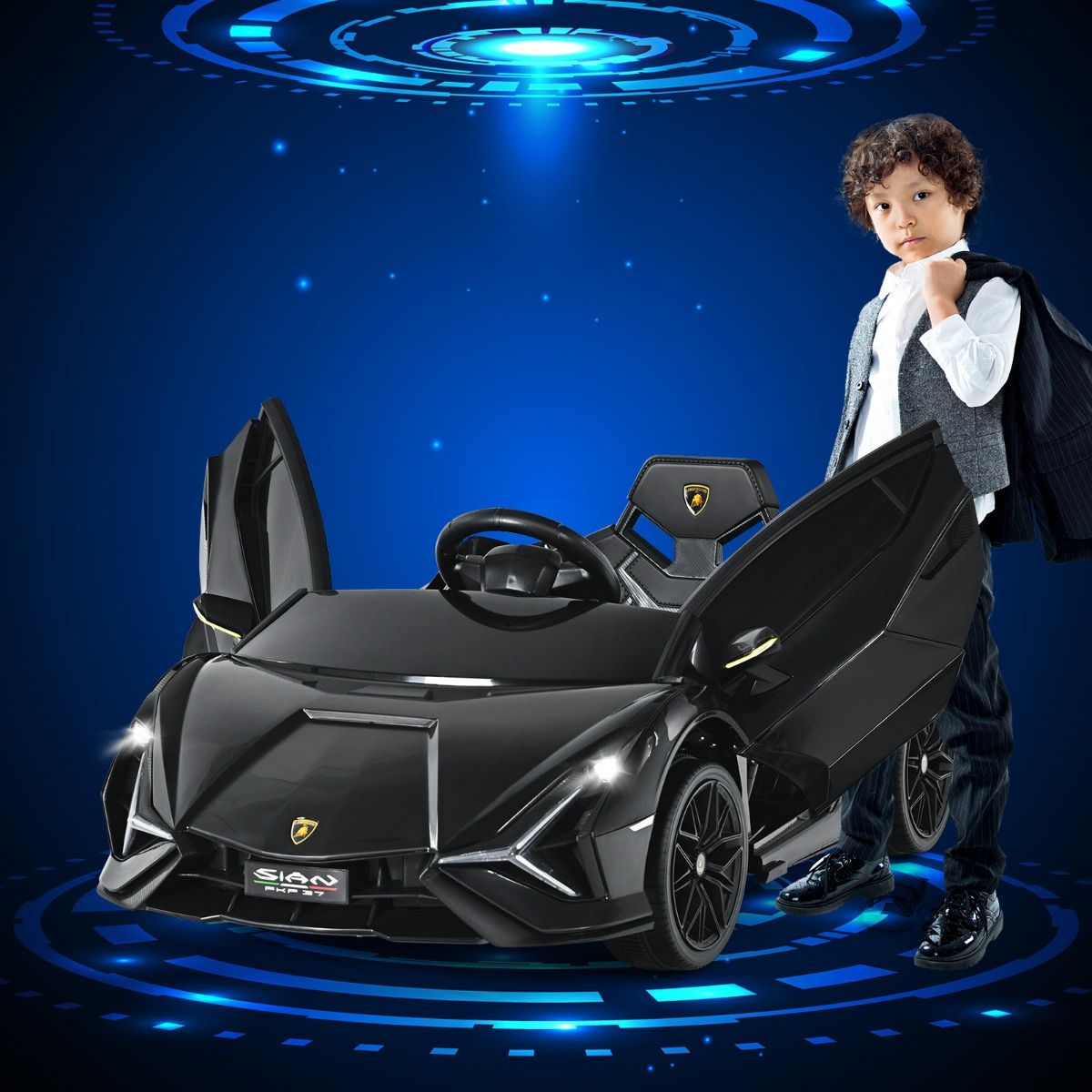 Voiture électrique pour enfants Coast - Télécommande 2,4 GHz - Phares LED et musique - noir