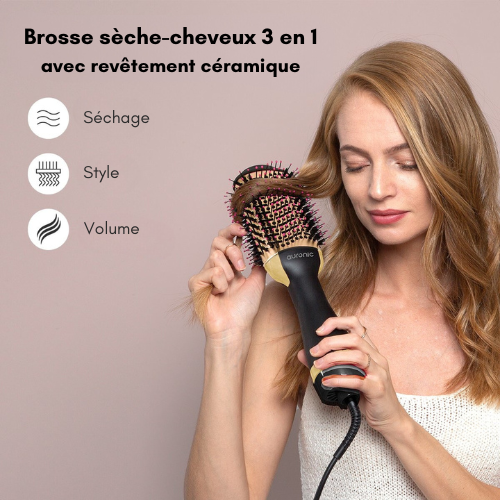 Auronic - Brosse soufflante et coiffante 3 en 1 - 1000W - Noir/or