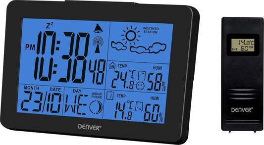Denver WS-530 Black - Station météo avec fonction alarme - Intérieur et extérieur - Humidimètre - Indicateur de fenêtres ouvertes - Noir