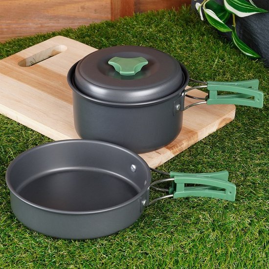 Batterie de cuisine Redcliffs Outdoor Camping - 2 pièces - aluminium/inox - noir/vert - camping