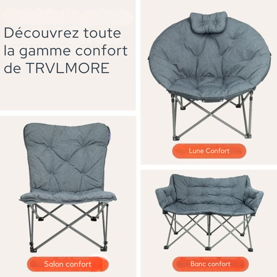 TRVLMORE Chaise de camping - 2 personnes - Pliable - Sac de transport inclus - Chaise de camping - Capacité de charge 240 kg - Gris