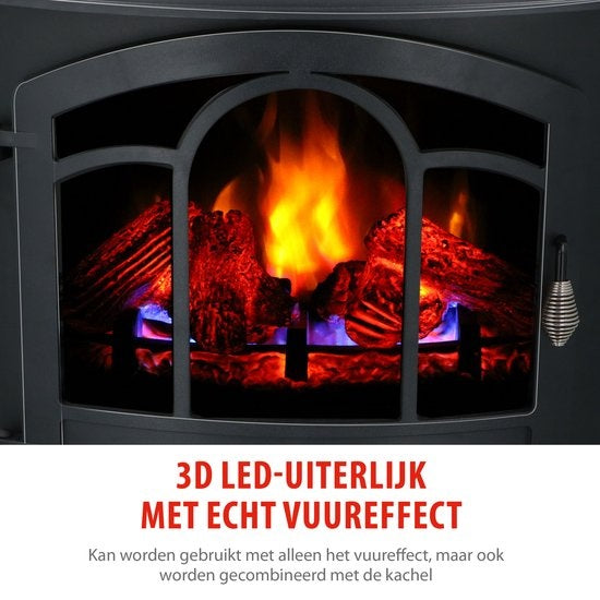 Alpina Electric Vicenza - Cheminée d'ambiance - Télécommande et minuterie - Flammes LED - 2000W - Noir - Avec chauffage
