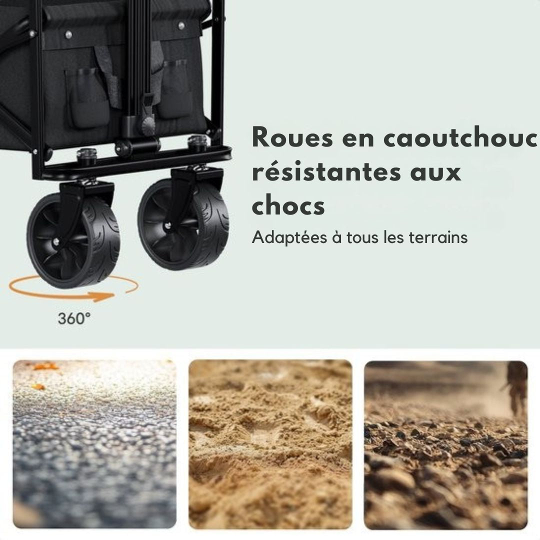Chariot pliable LifeGoods - Jusqu'à 120KG - 90L - Polyester lavable - 120x80cm - Noir