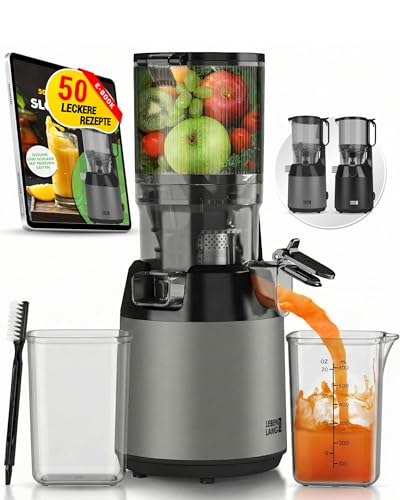 Extracteur de jus LEBENLANG - 250 W - Grande ouverture de remplissage de 130 mm - Sans BPA - Livre de recettes - Acier inoxydable