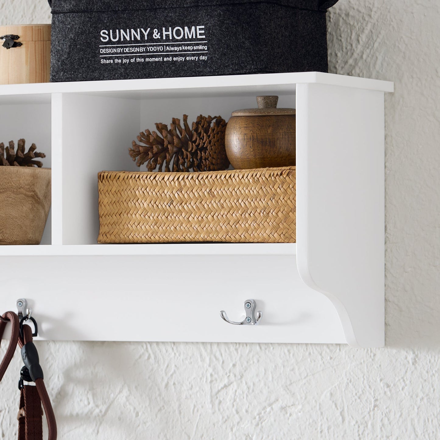 SoBuy Porte-manteaux mural - avec 3 compartiments et crochets - max 21 kg - 100 x 20 x 30 cm - blanc
