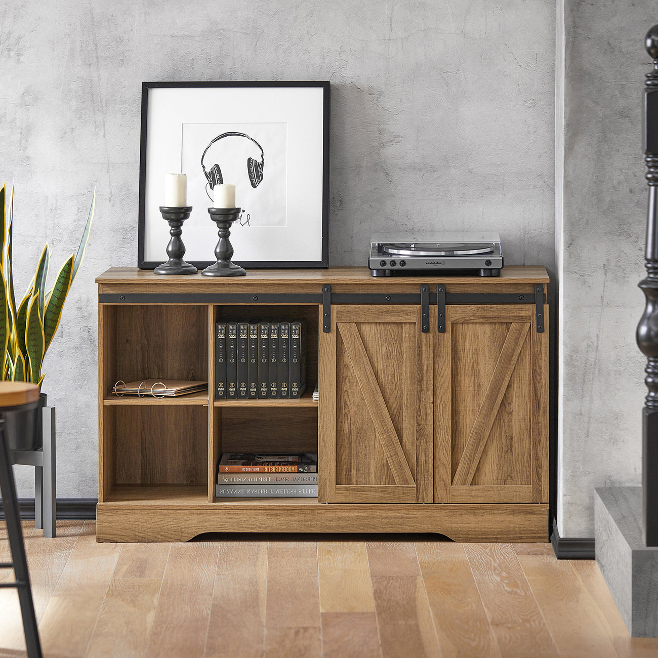 SoBuy FSB60-BR Armoire de rangement avec porte coulissante - Rural - 120 x 40 x 70 cm