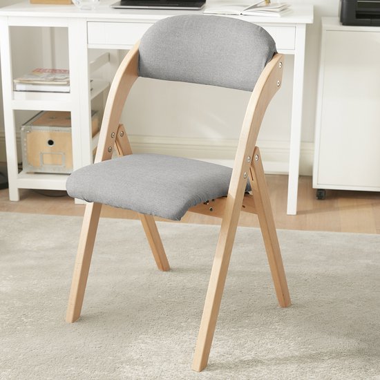 SoBuy Set of 2 Folding Chair, Office Chair with Upholstered Seat Cushion, Dining Chair, Nature/Grey, 47.5x77x59 cm, FST92-Nx2 - pour la salle à manger, le balcon ou le bureau