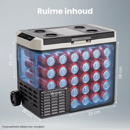Auronic Electric Cool Box - Compresseur - 40L - 12V et 240 volts - Réfrigérateur de camping - Frigobox Car - Avec roues et poignée - Noir