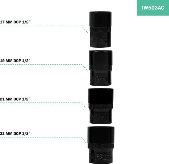 VONROC Clé à chocs 450W - 350Nm - prise 1/2" - 4 douilles à écrou incluses - câble 3m - Soft Grip - convient pour le changement de pneus