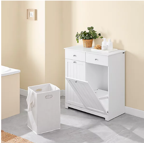 Armoire à linge SoBuy avec 2 sacs à linge et 2 tiroirs - 78 x 38,5 x 90,5 cm - Blanc