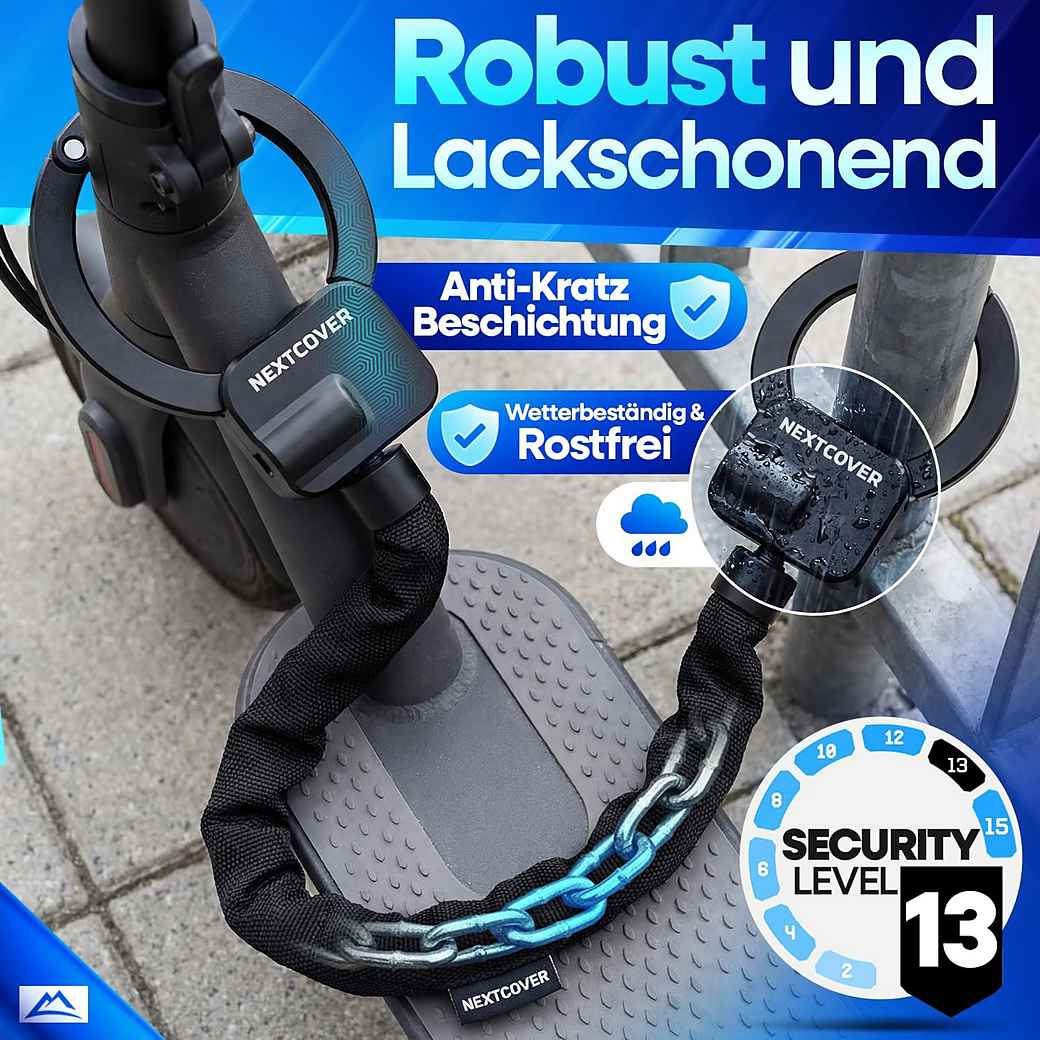 Cadenas pour trottinette électrique NEXTCOVER - Cadenas à chaîne - 90 cm - Steel-Secure - 3 clés