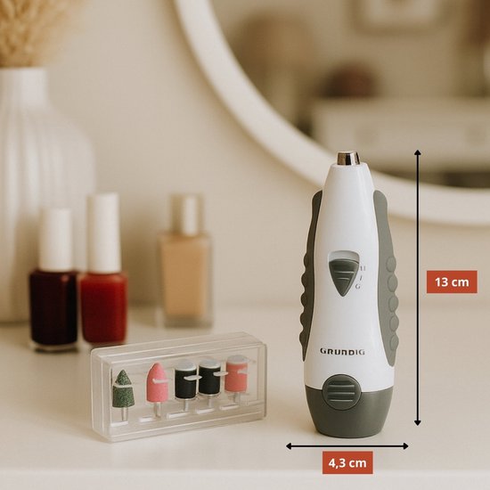 Kit de manucure électrique Grundig 5-en-1 - Kit de manucure pour les mains et les pieds - Appareils de pédicure électriques avec 5 embouts - Kit compact pour la maison et les voyages