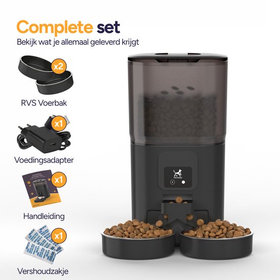 Viervoeter Feed Dual - Mangeoire automatique 7 L - Chat et chien - Distributeur automatique de nourriture avec application et alerte sonore - Noir