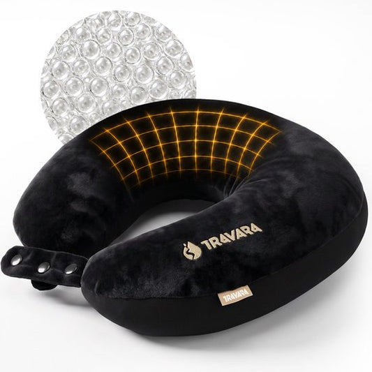 TRAVARA Oreiller cervical The Snuggo - Oreiller de voyage à microbilles pour l'avion - Oreiller de voiture - Travel Pillow - Noir