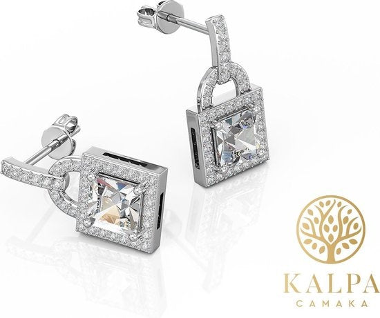 Yolora Boucles d'oreilles Femme Fermoir - Cristaux de Kalpa Camaka - Argent - Plaqué Or Blanc 18K - Boucles d'oreilles Femme Argent - Bijoux - Coffret Luxe - Boîte Cadeau - Bel Emballage Cadeau - Cadeau Fête des Mères