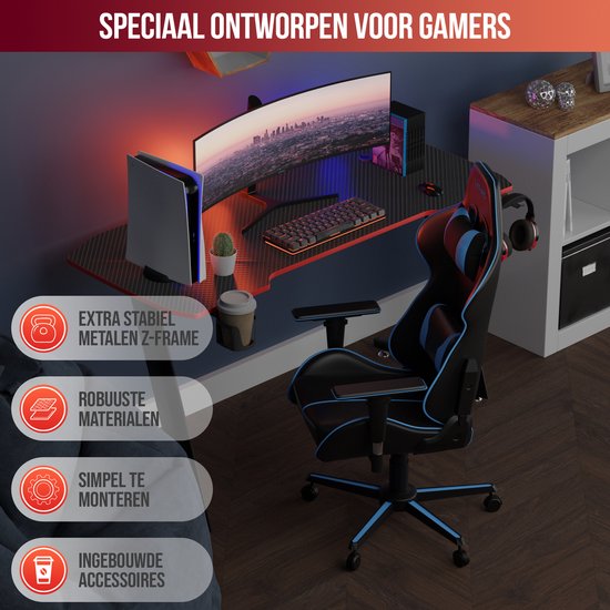 Avalo Gaming Desk - 100x60x75 CM - Pupitre de jeu - Table - Noir