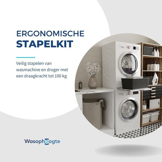 Wasophoogte® Rehausse pour lave-linge et sèche-linge - Kit d'empilage pour lave-linge et sèche-linge - Cadre intermédiaire - Compatible avec tous les modèles - Blanc