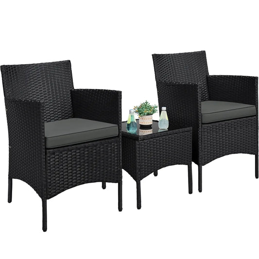 Yaheetech Garden Set 3-Piece - Rattan - Balcony Set - Chairs - Table Black/Grey