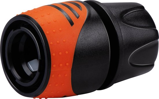 BLACK+DECKER Coupleur de tuyau d'arrosage 1/2'' - Tuyaux d'arrosage ⌀13mm - Arrêt d'eau intégré - Plastique - Noir/ Orange