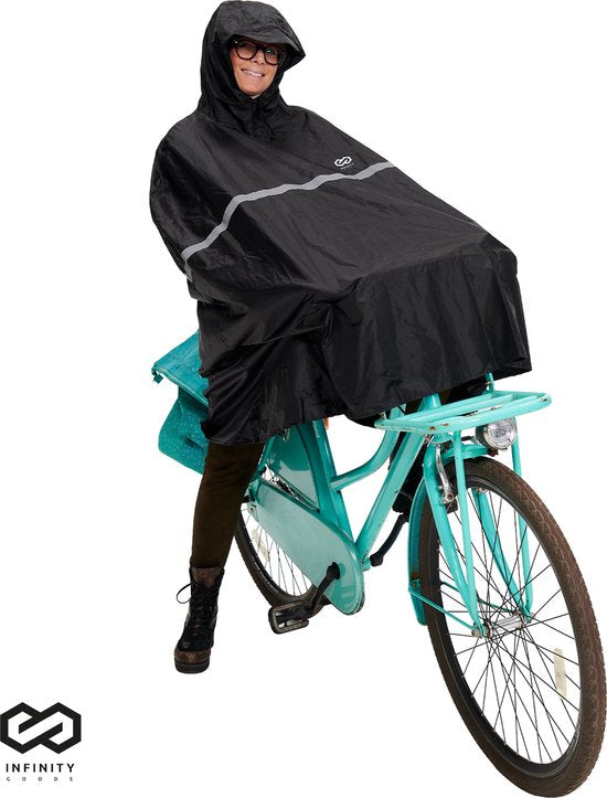 Infinity Goods Fietsponcho - Regenponcho - Dames & Heren - Waterdicht & Ademend - Reflecterend - Zwart