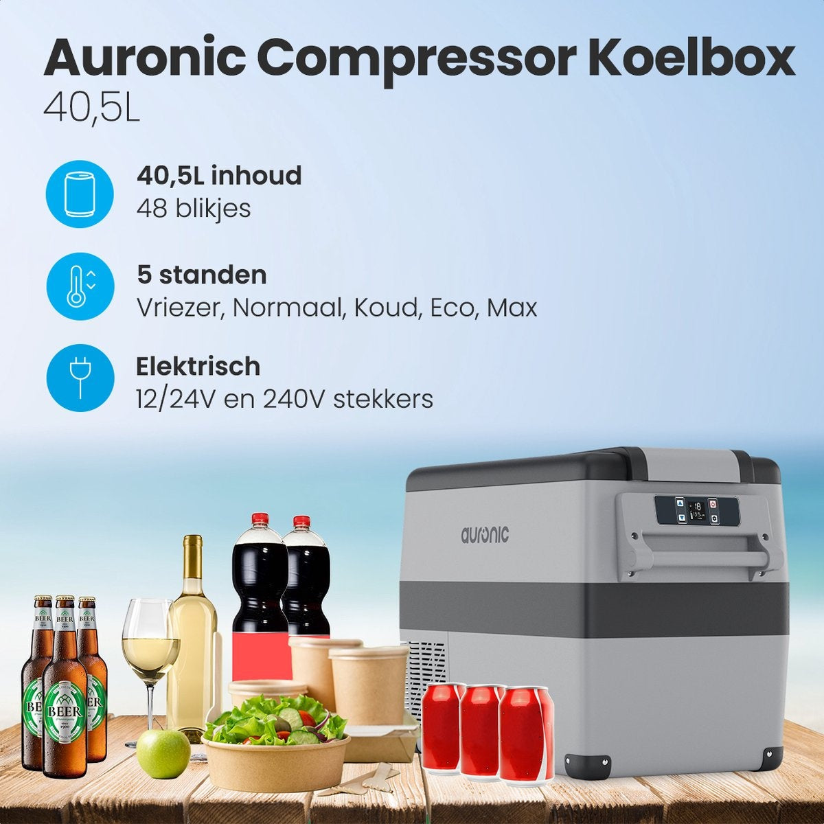 Auronic Electric Compressor Coolbox - Coolbox - 40.5L - 12V et 240V - Gris
